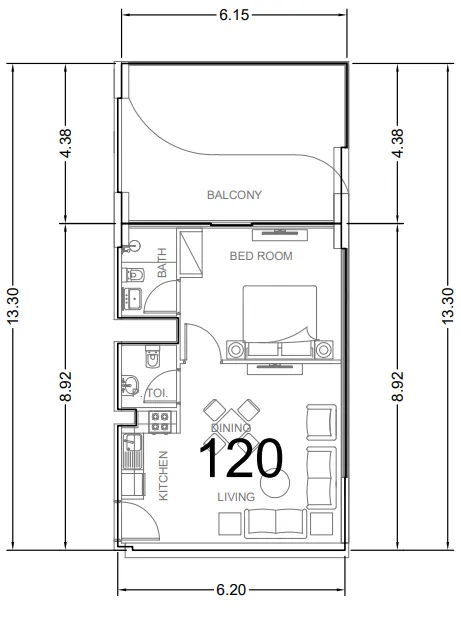 1 bedroom Apartments floor plan at AG Aum