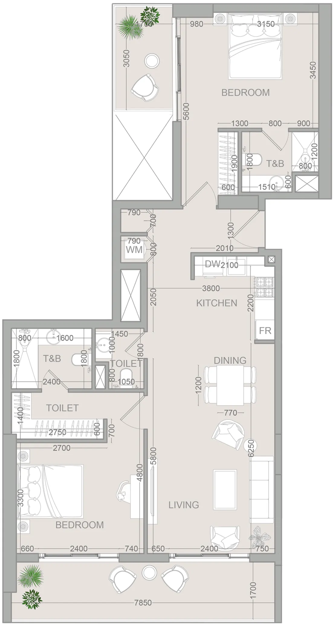 2 bedroom Apartments floor plan at VERDAN1A 2