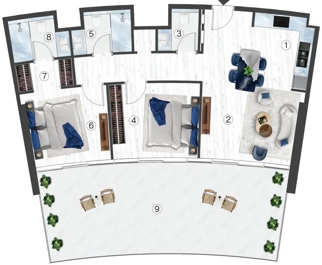 2 bedroom Apartments floor plan at Radisson Blu Hotel & Residences