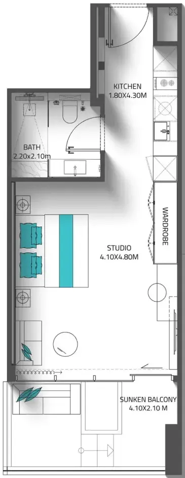 0 bedroom Apartments floor plan at Reef 998
