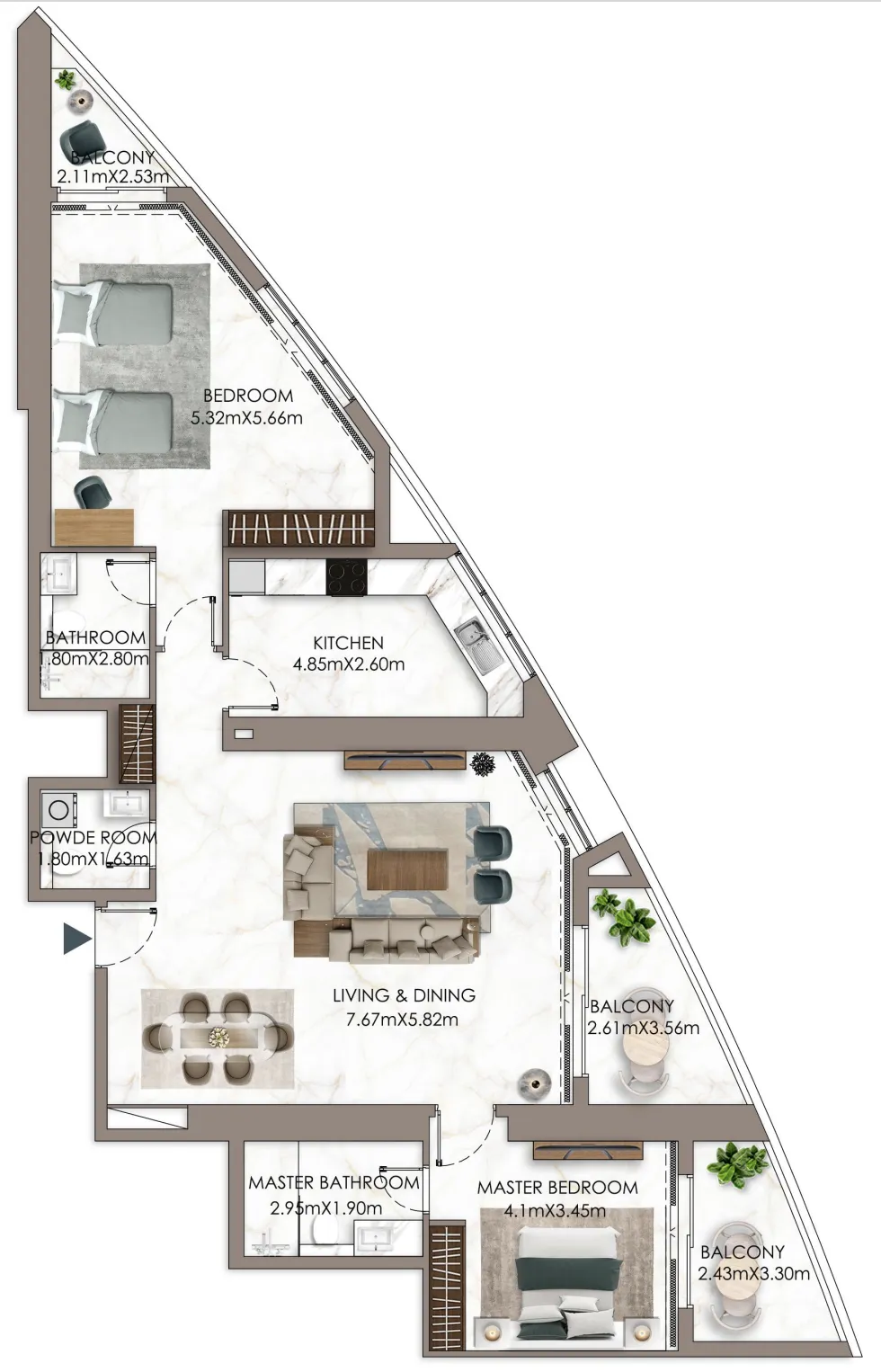 2 bedroom Apartments floor plan at Ajman Pearl Tower
