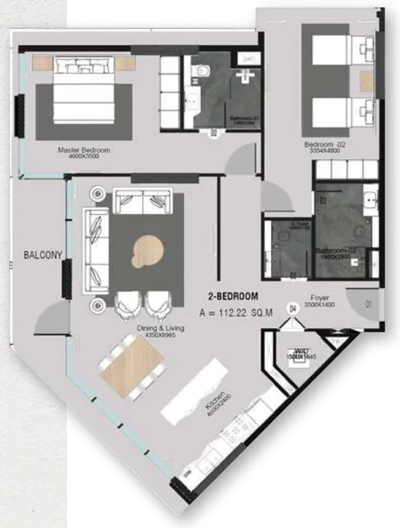 2 bedroom Apartments floor plan at Cresswell Plaza
