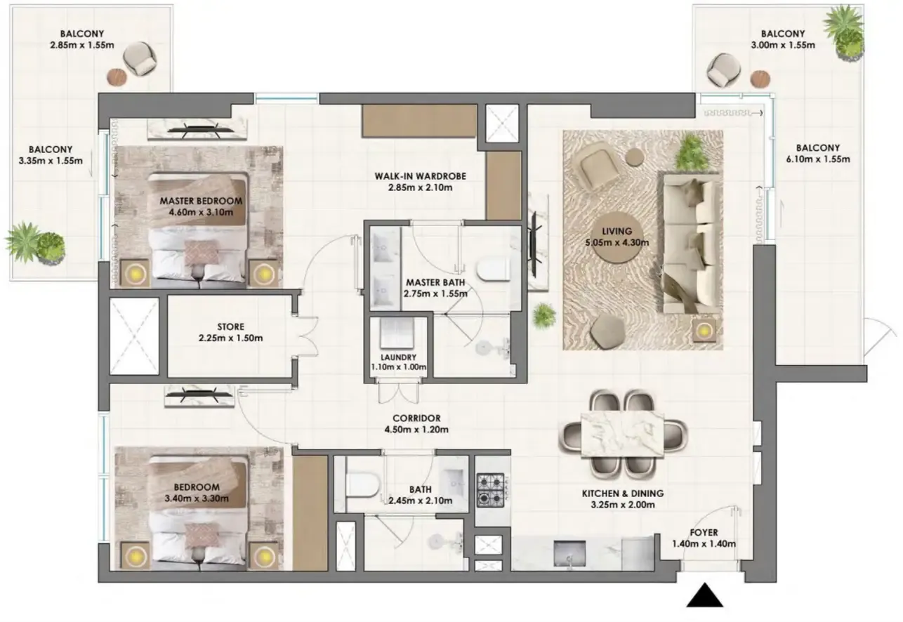 2 bedroom Apartments floor plan at Parkwood Emaar