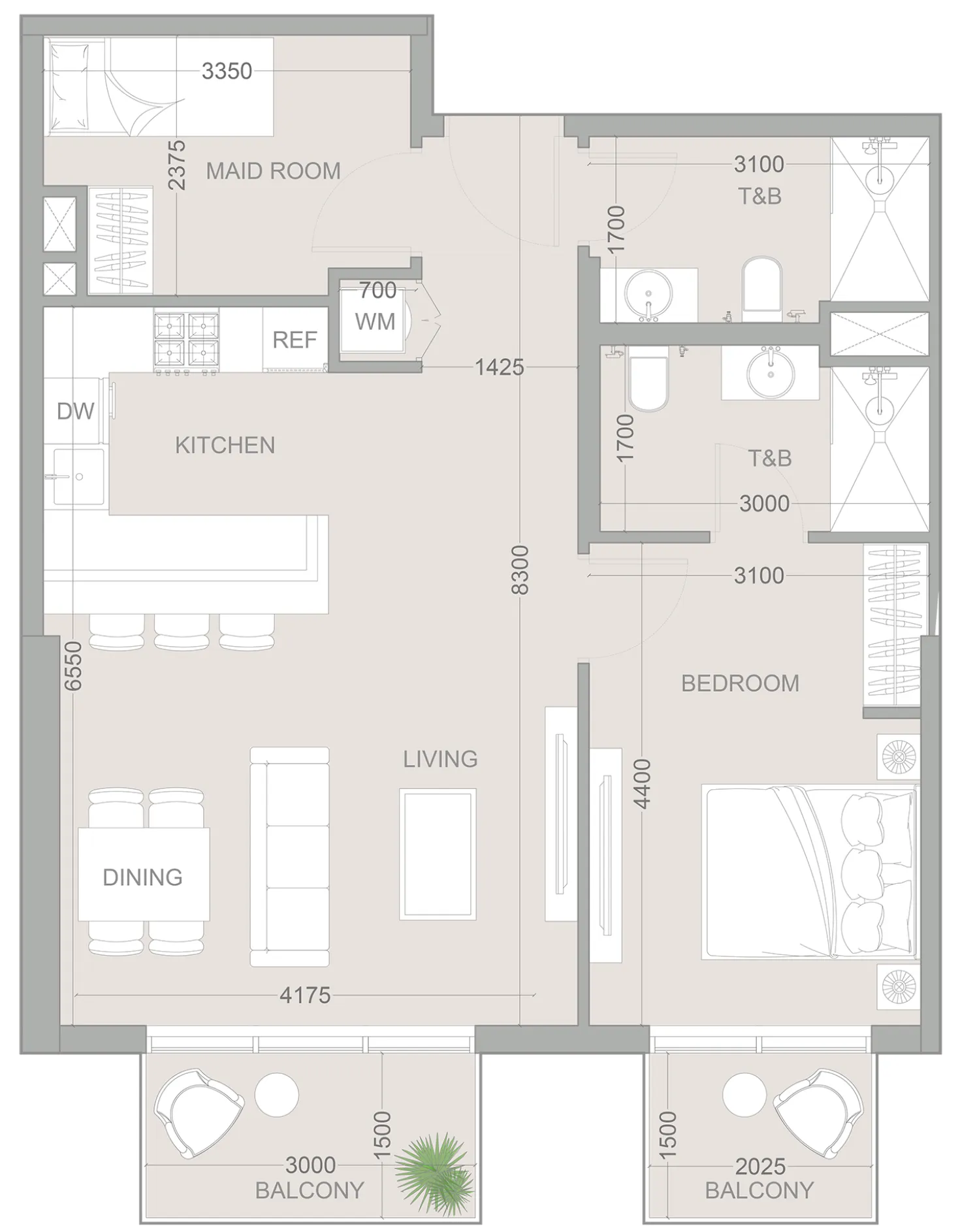 1.5 bedroom Apartments floor plan at 1WOOD Residence 2