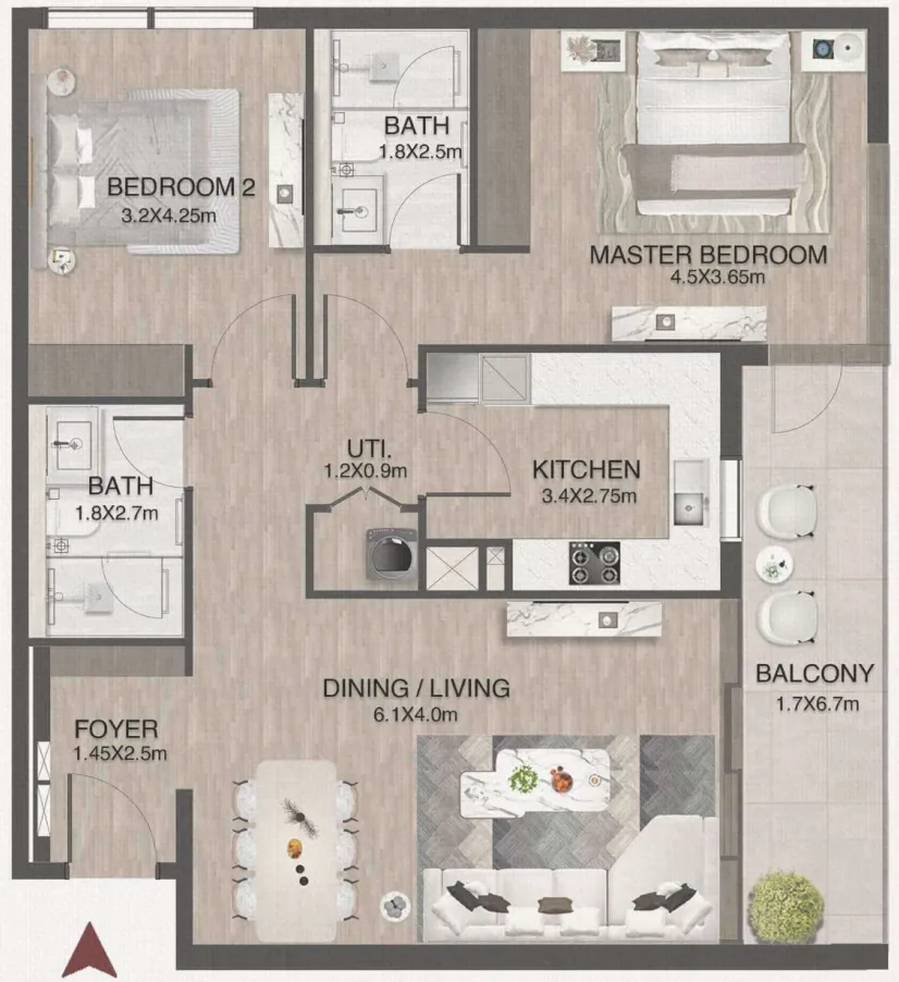 2 bedroom Apartments floor plan at One by Nine