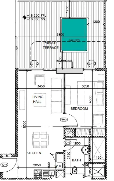 1 bedroom Apartments floor plan at Oak Yard