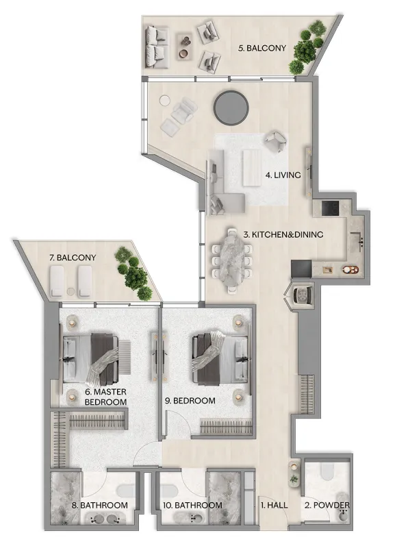 2 bedroom Apartments floor plan at Riviera Residence