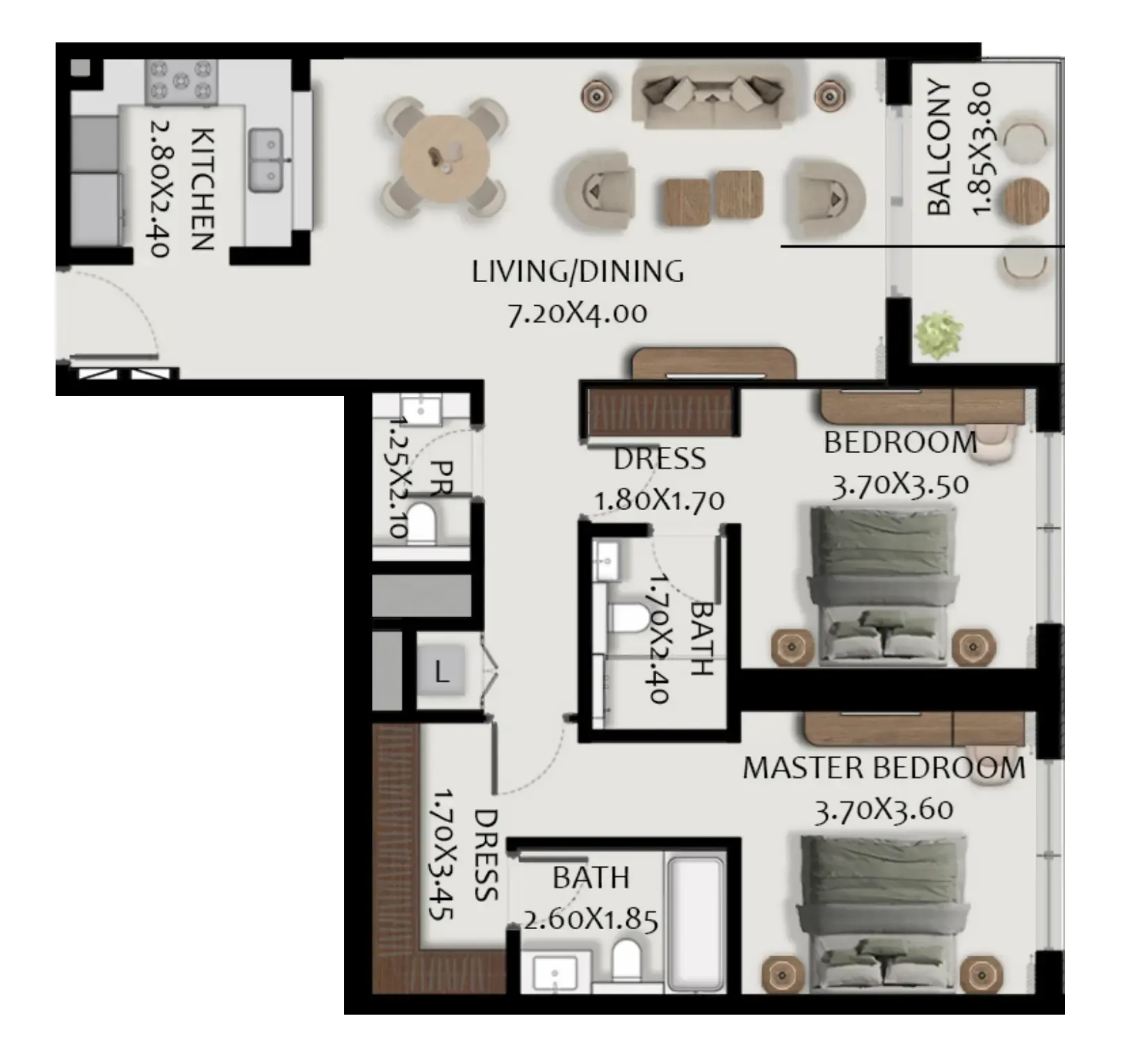 2 bedroom Apartments floor plan at Boulevard Park at Wasl Gate