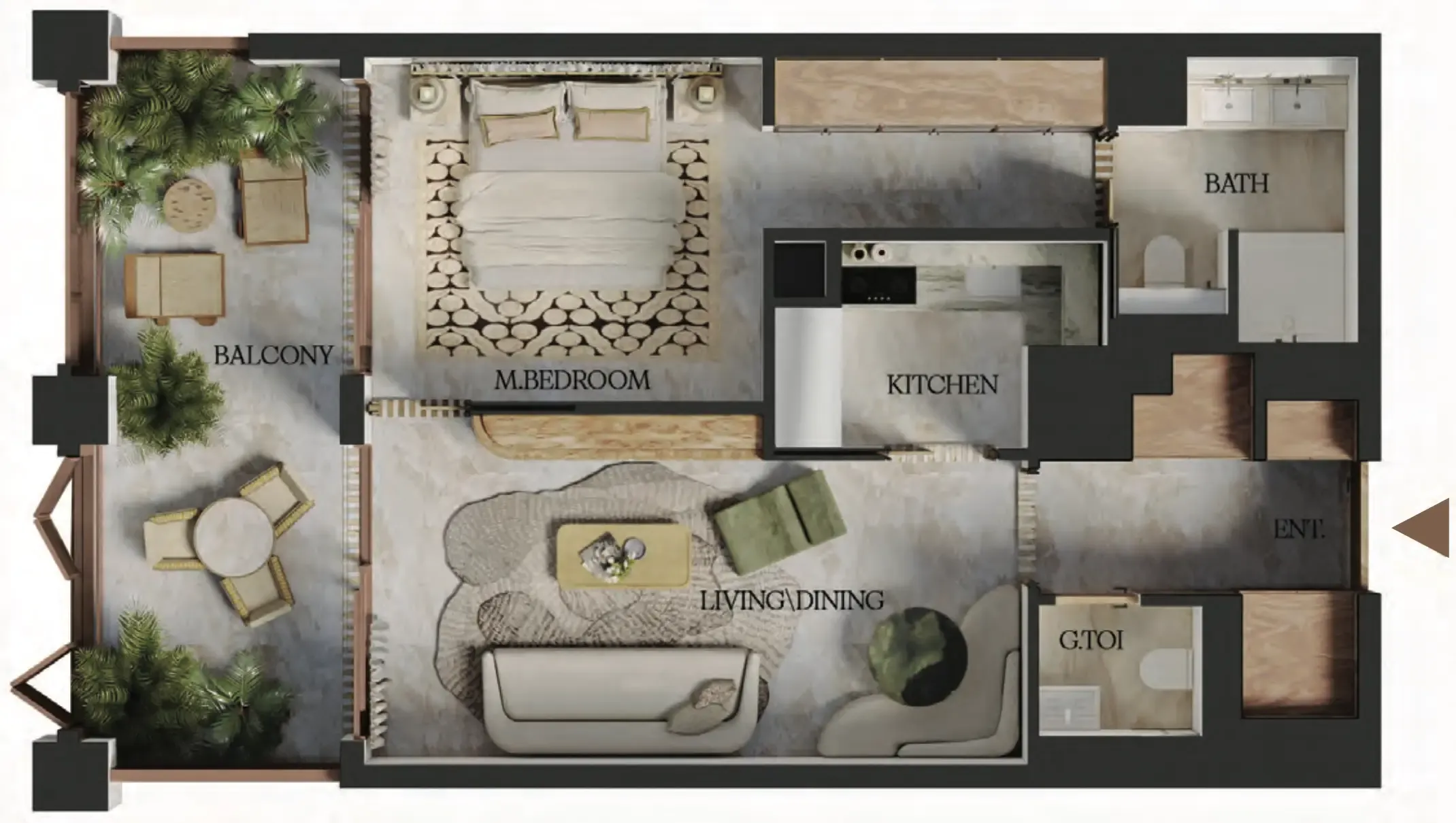 1 bedroom Apartments floor plan at Elire Managed by LUX