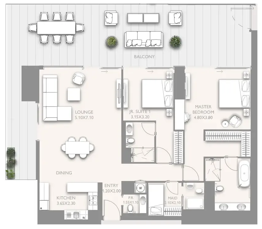 4 bedroom Penthouse floor plan at Fairmont Residences Solara Tower