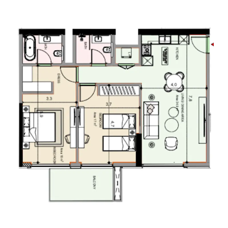 2 bedroom Apartments floor plan at Edgewater Residences 1, 2 and 3