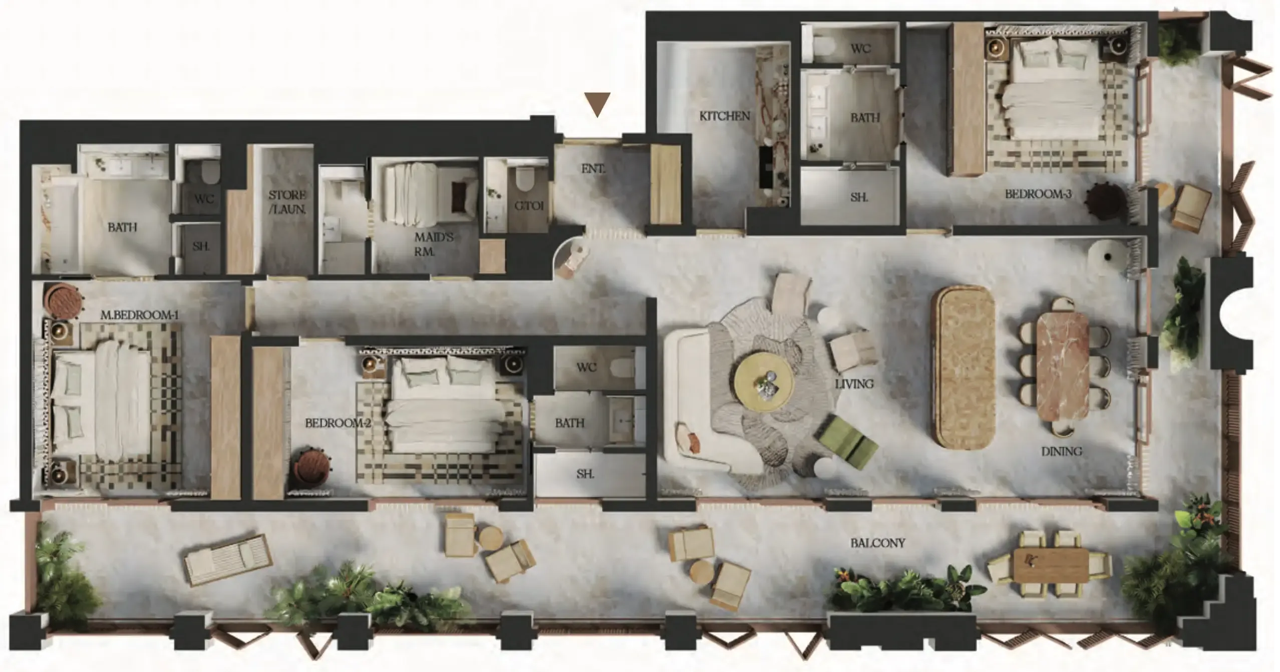 3 bedroom Apartments floor plan at Elire Managed by LUX