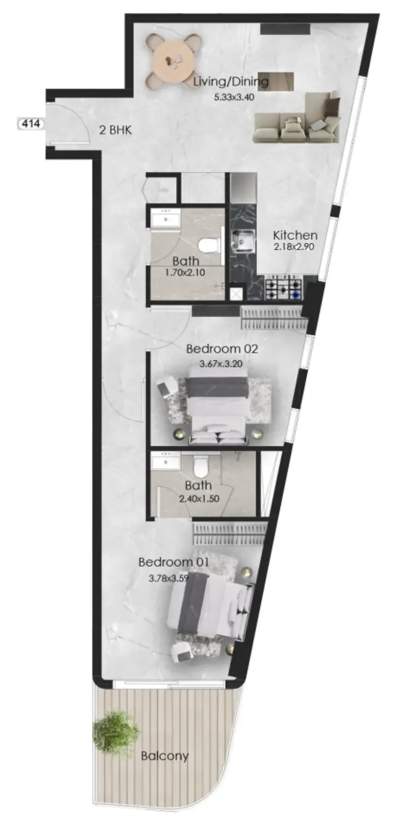2 bedroom Apartments floor plan at Aristo