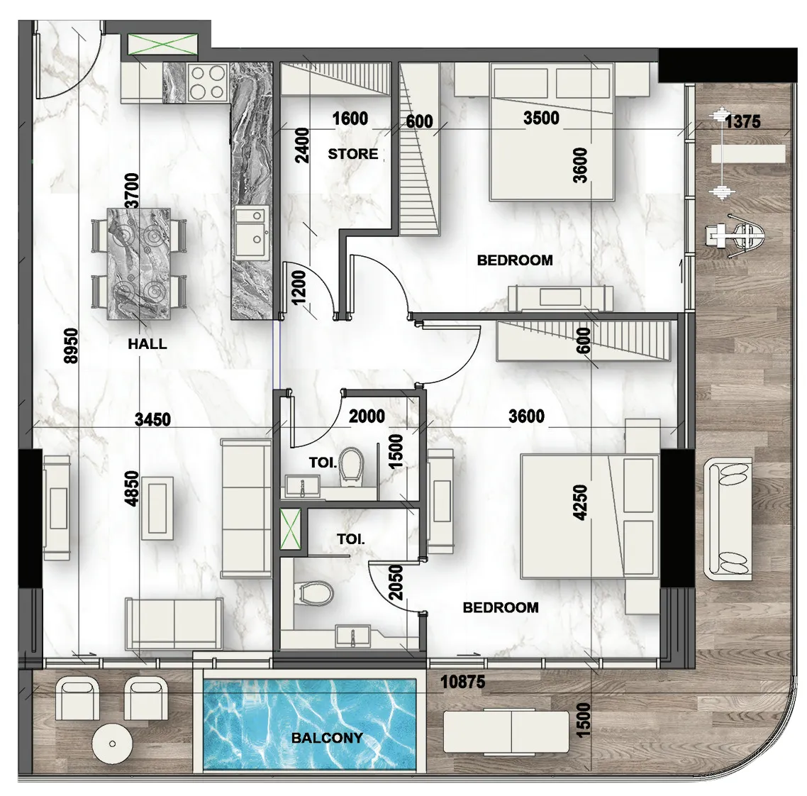2 bedroom Apartments floor plan at Peace Lagoons 2