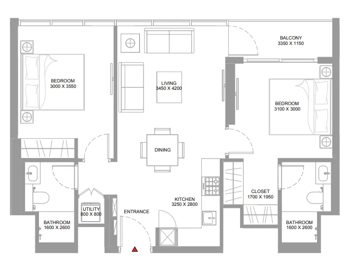2 bedroom Apartments floor plan at Pierside Marina Residences