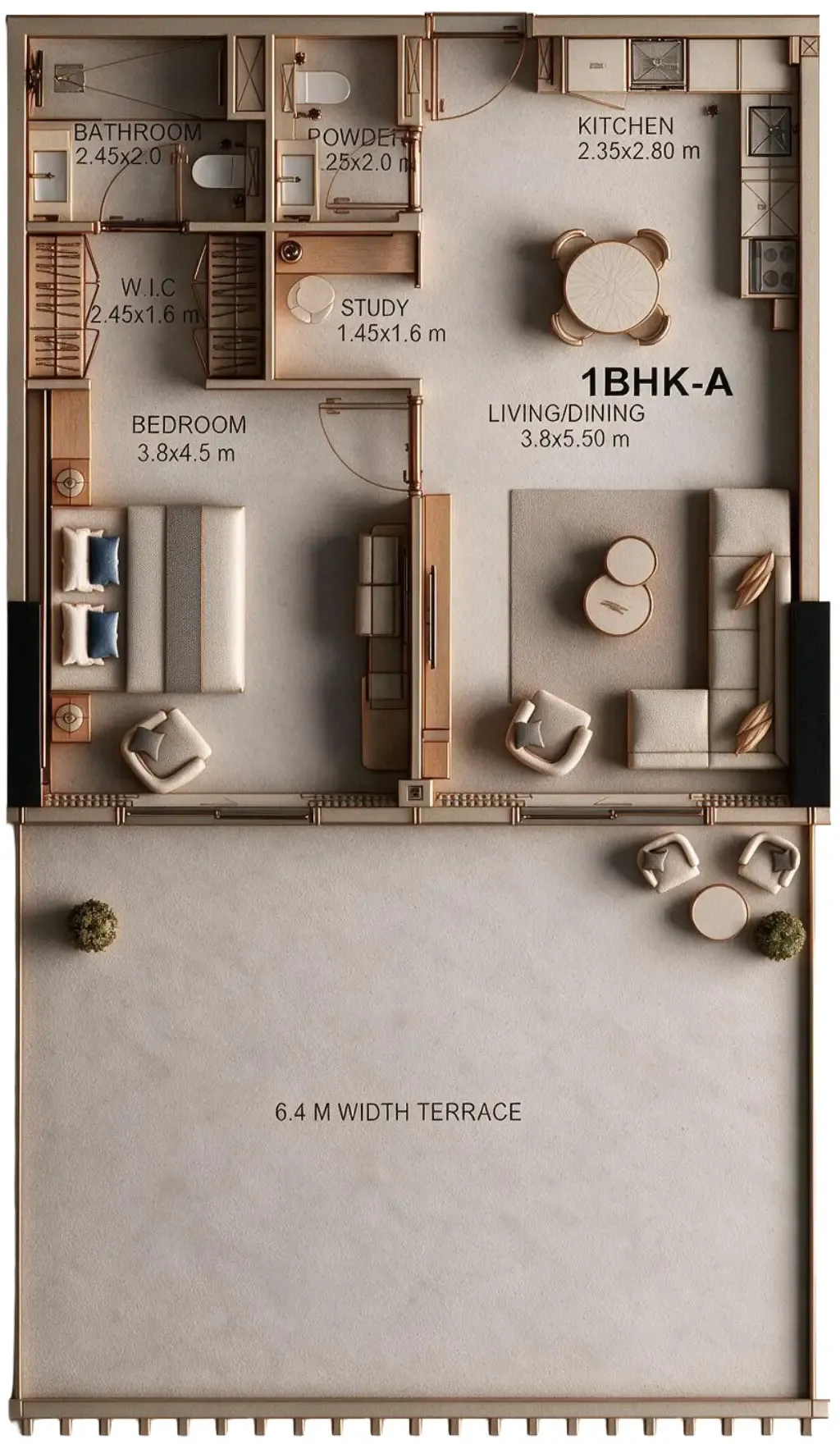 1 bedroom Apartments floor plan at Golf Place