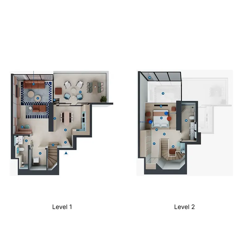1 bedroom Duplex floor plan at Rove Home Dubai Marina