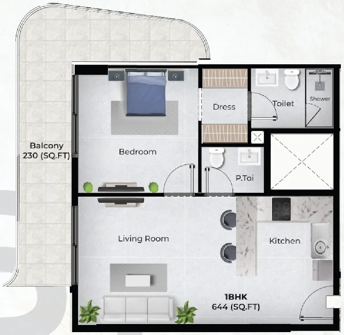 1 bedroom Apartments floor plan at Chapter 02 by Newbury