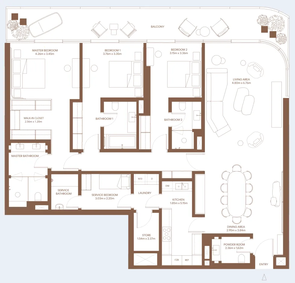 3 bedroom Apartments floor plan at Dubai Harbour Residence