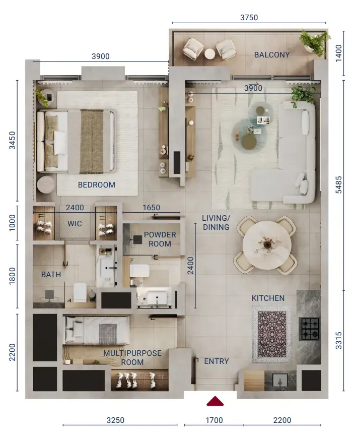 1 bedroom Apartments floor plan at Mirdad