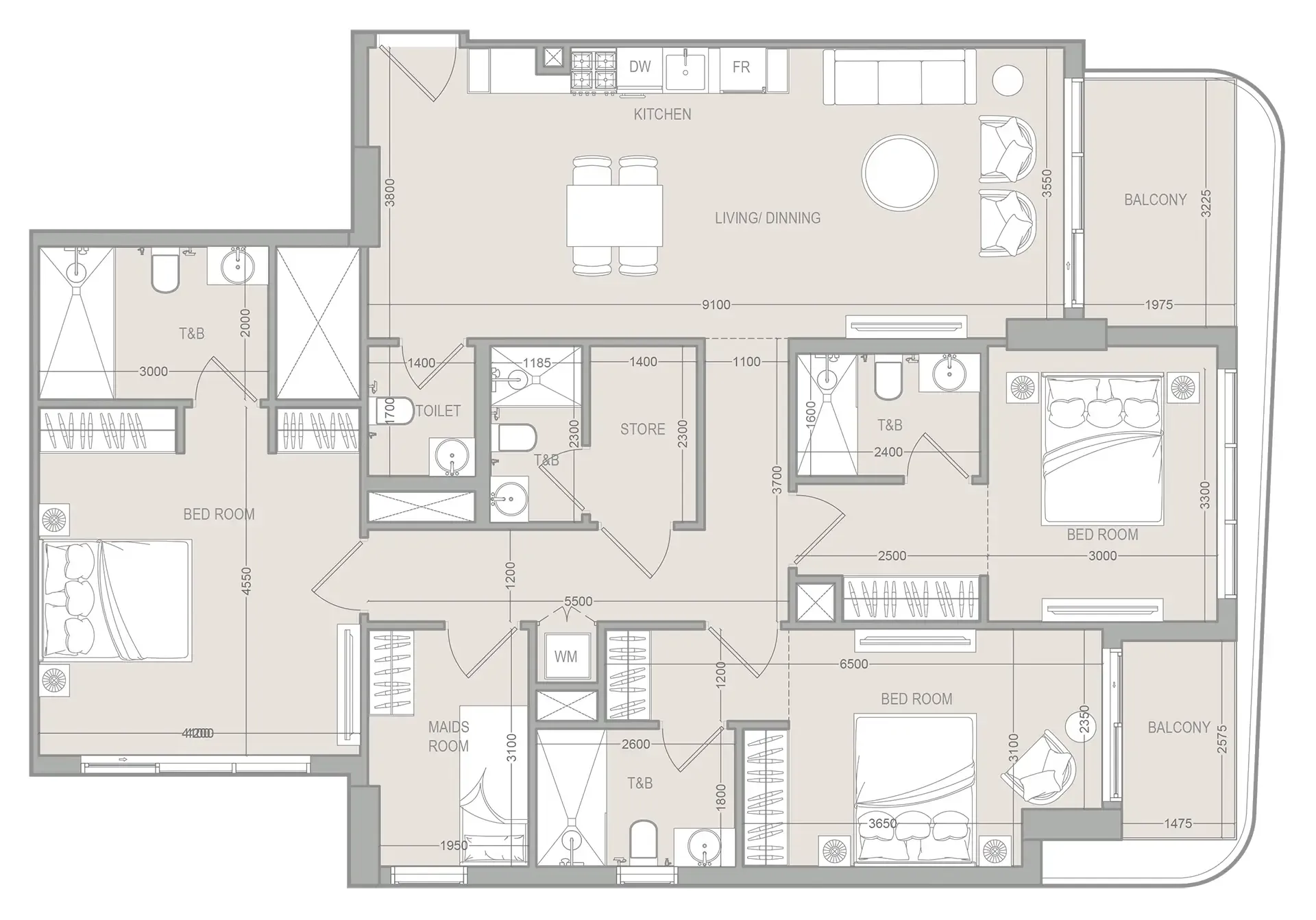 3.5 bedroom Apartments floor plan at FLU1D ONE