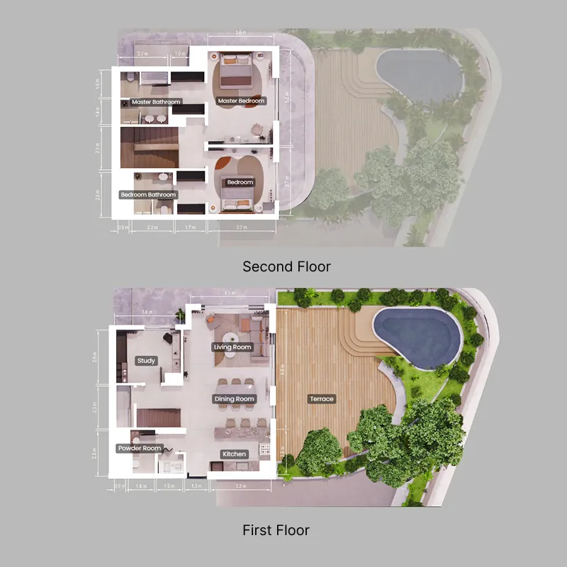 2 bedroom Duplex floor plan at Verdes by Haven