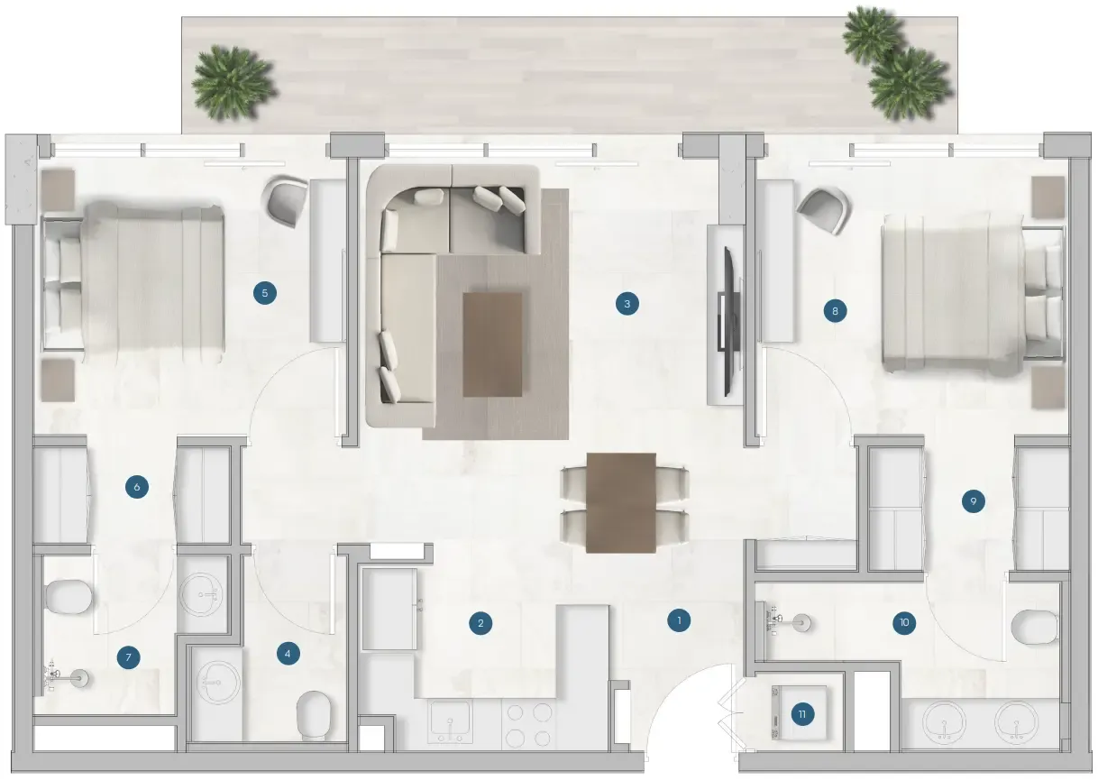 2 bedroom Apartments floor plan at Sola Residences