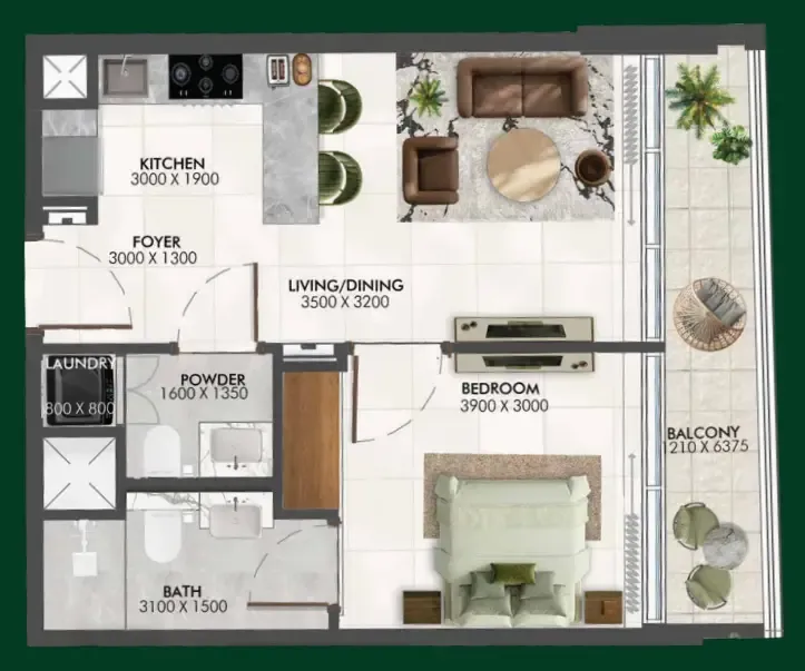1 bedroom Apartments floor plan at Enchante