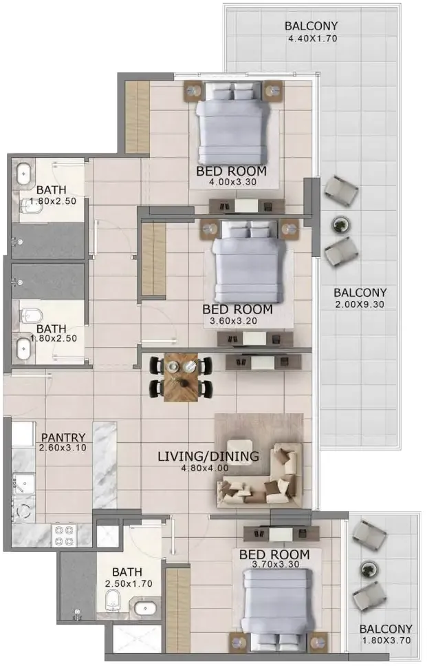 3 bedroom Apartments floor plan at Arlington Park 2
