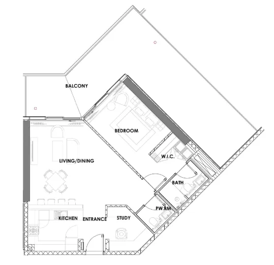 1 bedroom Apartments floor plan at Golf Greens