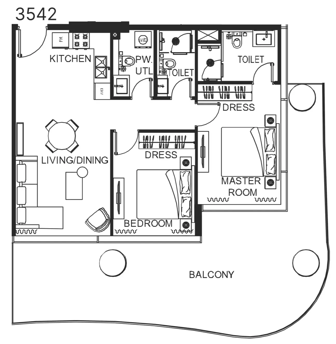 2 bedroom Apartments floor plan at The WOW Tower