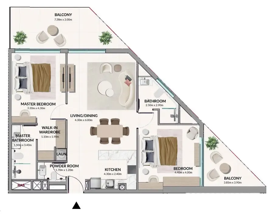 2 bedroom Apartments floor plan at Woodland Terraces