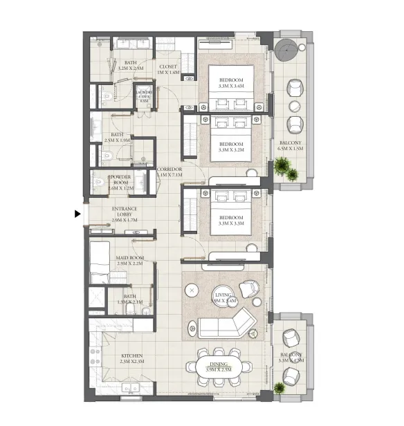 3 bedroom Apartments floor plan at Mangrove