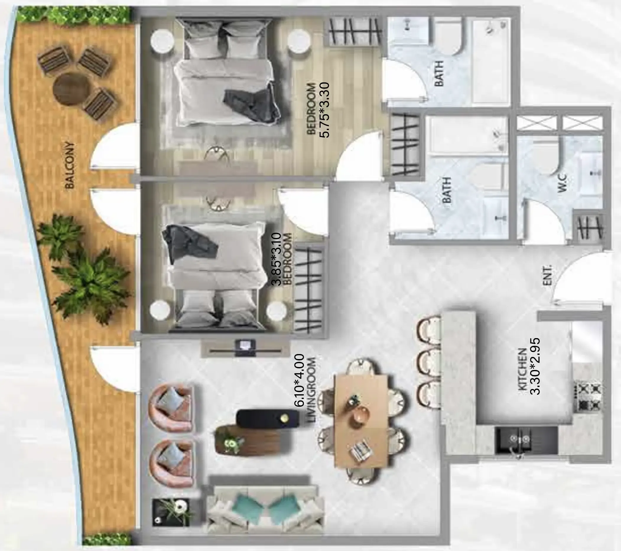 2 bedroom Apartments floor plan at 311 Boulevard