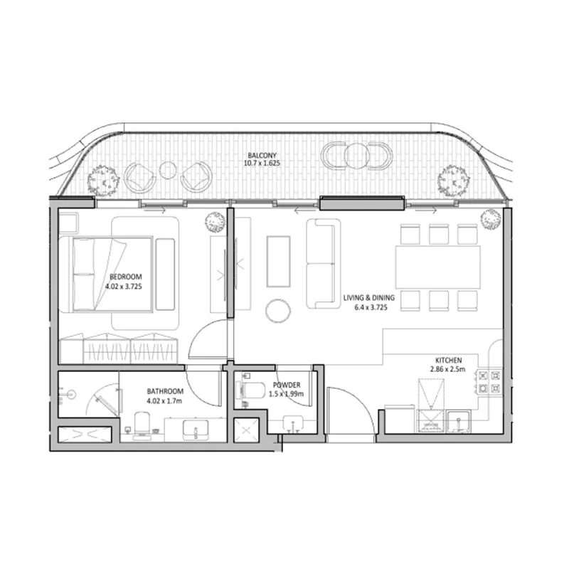 2 bedroom Apartments floor plan at The Blue Beach Residence