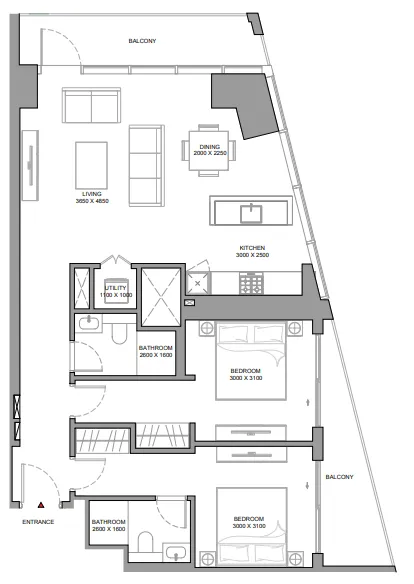 2 bedroom Apartments floor plan at The Eden at Sobha Central
