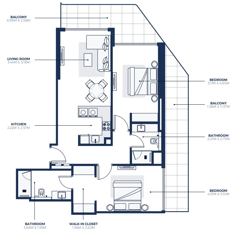 2 bedroom Apartments floor plan at Creek Views 3