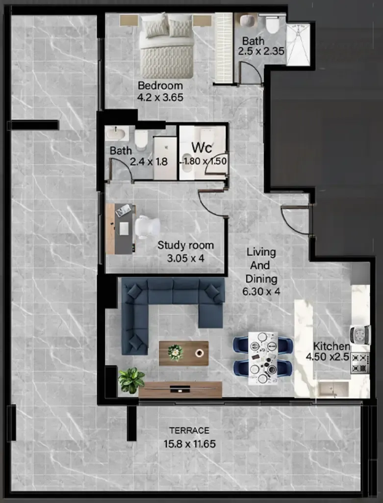 1.5 bedroom Apartments floor plan at Rose Gardens 2