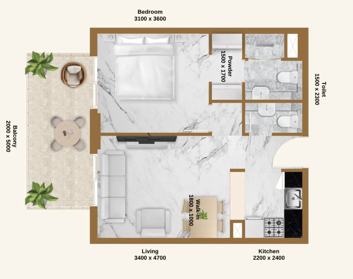 1 bedroom Apartments floor plan at RR Residence