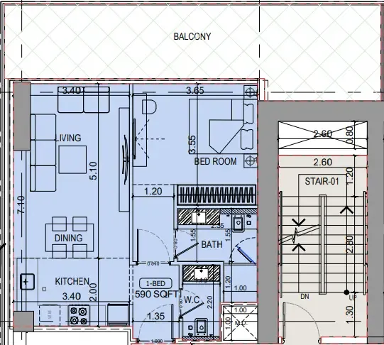 1 bedroom Apartments floor plan at Binghatti Vintage