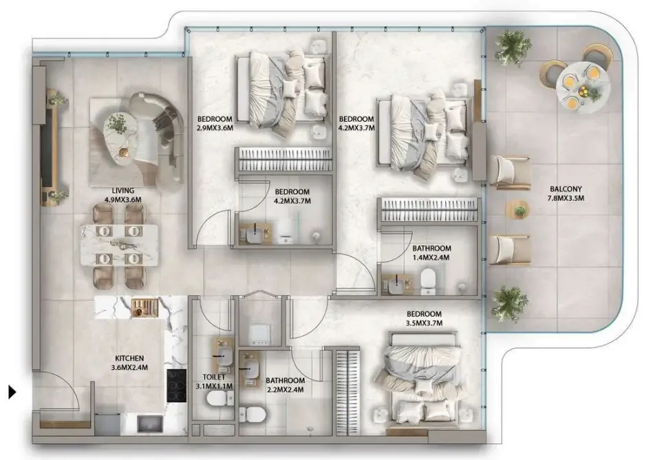 3 bedroom Apartments floor plan at Antalya