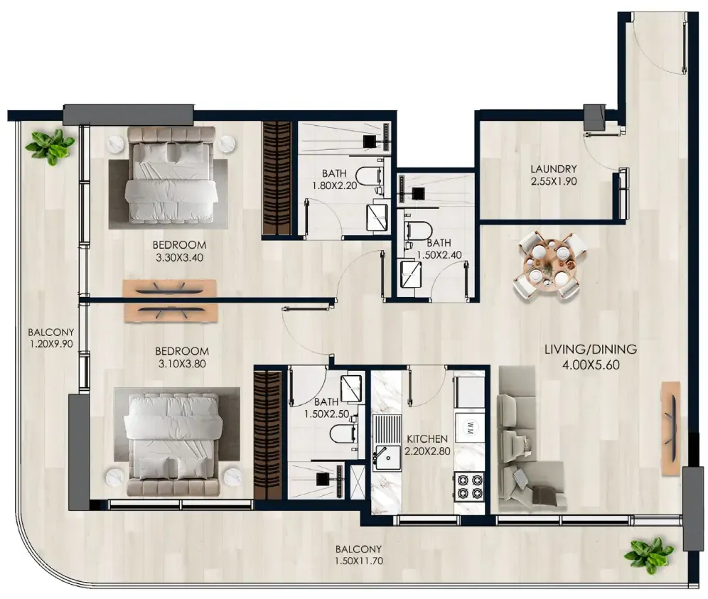 2 bedroom Apartments floor plan at Verde by Vision