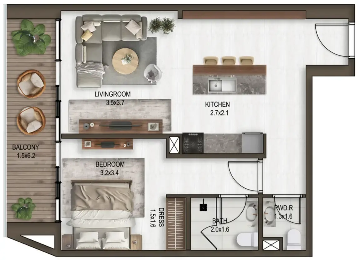 1 bedroom Apartments floor plan at Noore