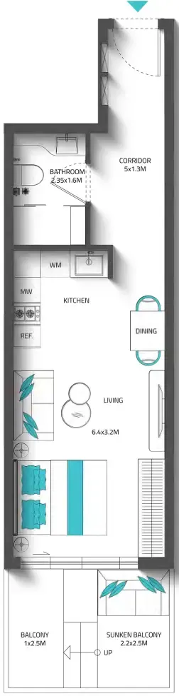 0 bedroom Apartments floor plan at Reef 996