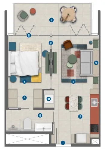 1 bedroom Apartments floor plan at Rove Home Marasi Drive