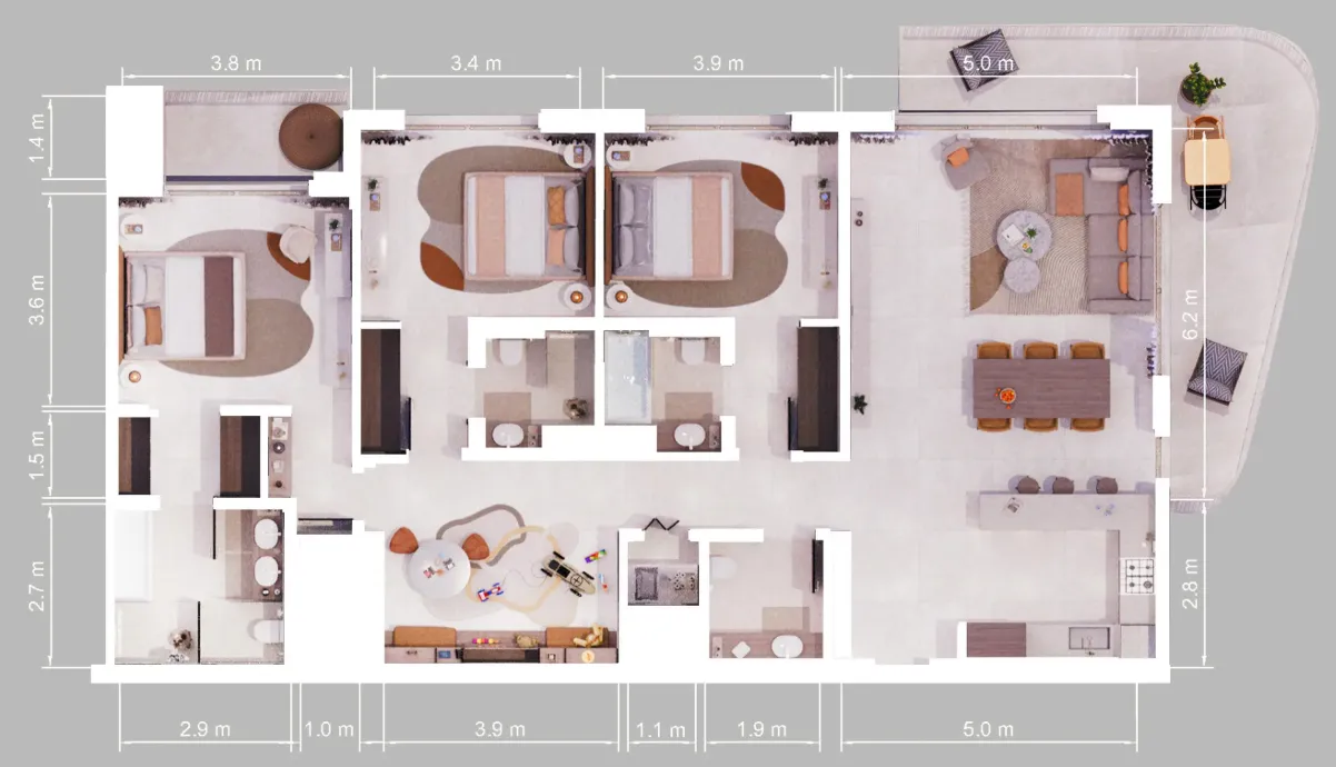 3 bedroom Apartments floor plan at Verdes by Haven