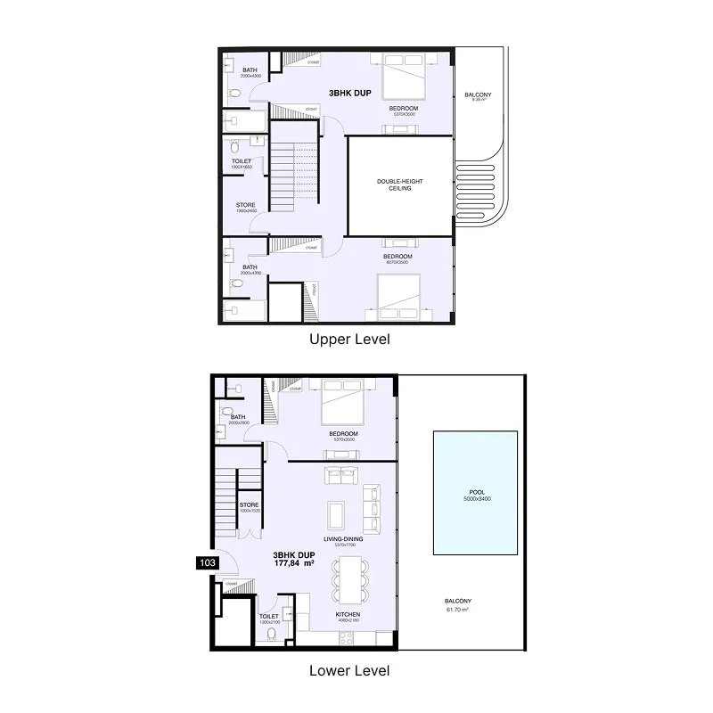 3.5 bedroom Duplex floor plan at Villa Del Gavi