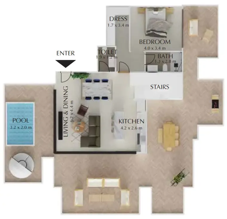 3 bedroom Penthouse floor plan at Treppan Tower