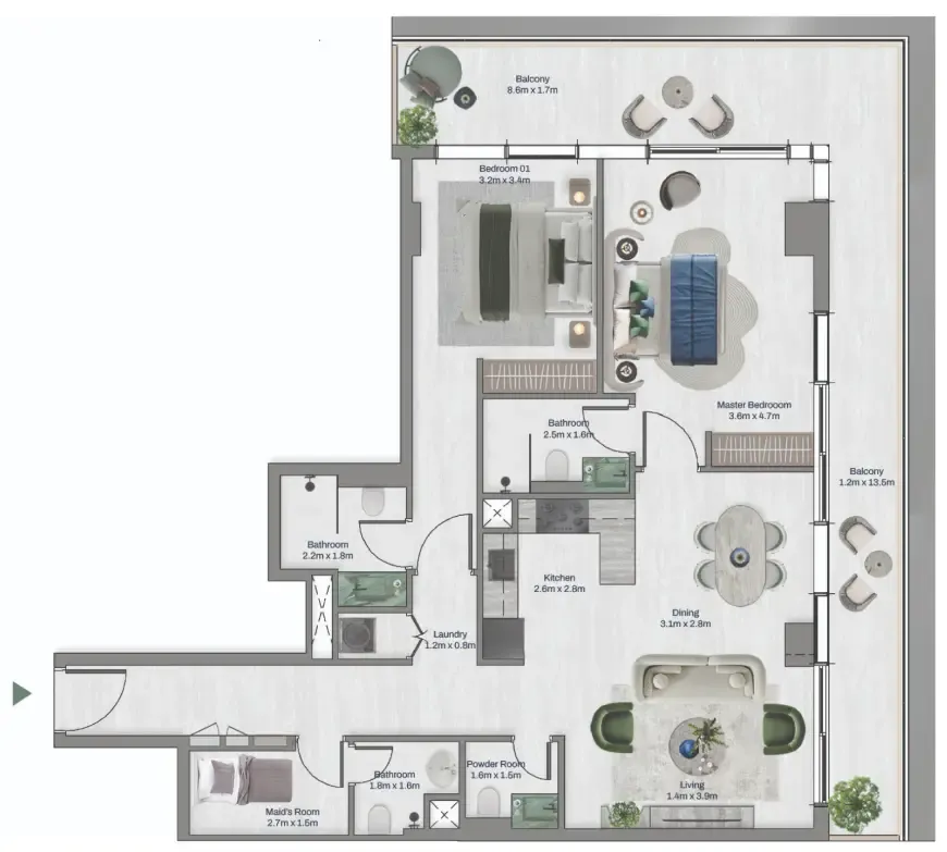 2.5 bedroom apartments floor plan at Oceara Park View Residences Phase 1