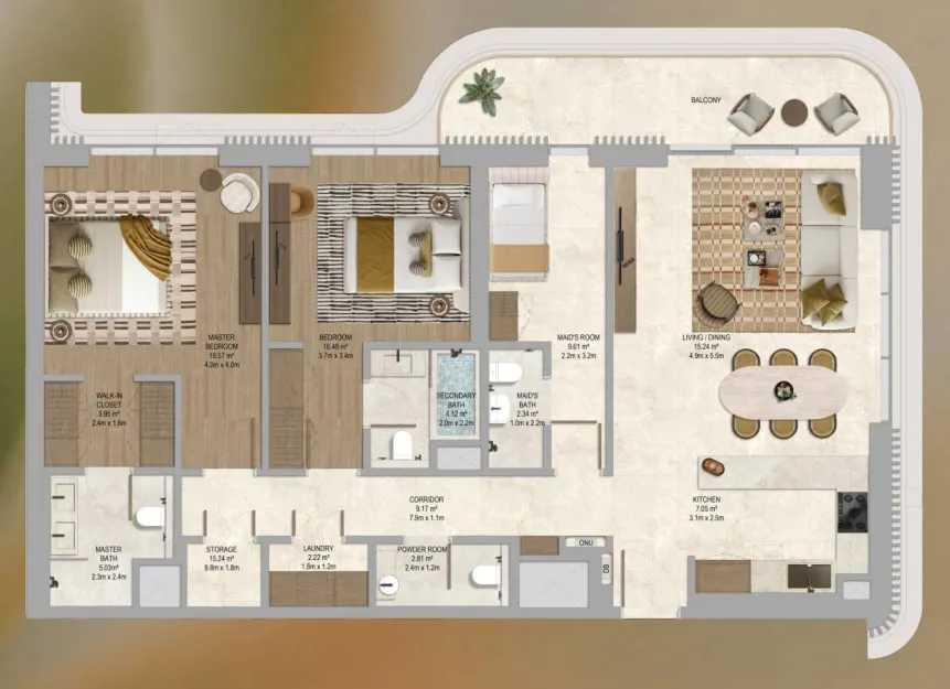 2.5 bedroom Apartments floor plan at The Canopies at Yas Point